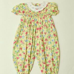 Vintage Darling Carter's Yellow Floral Smocked 24 months Baby Easter Outfit EUC